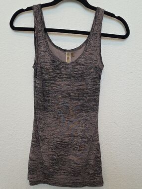 BKE Metallic Heather Tank Top in Taupe and Black